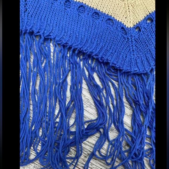 NWT V Neck Chevron pattern, open knit Crochet Dress/Cover up with fringe… - Picture 4 of 6